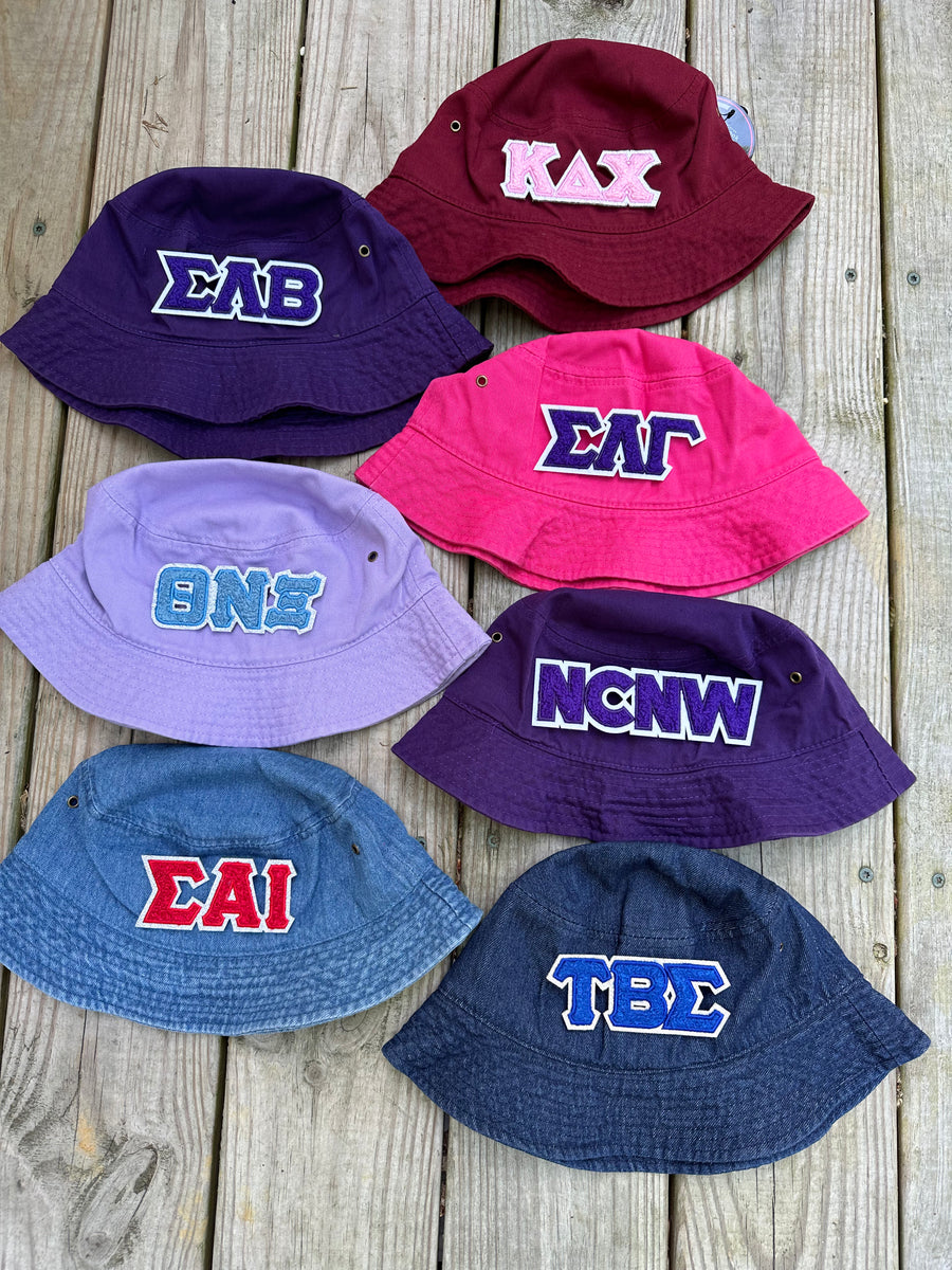 Chenille Lettered Bucket Hats Greek Organization and more 2 Colors