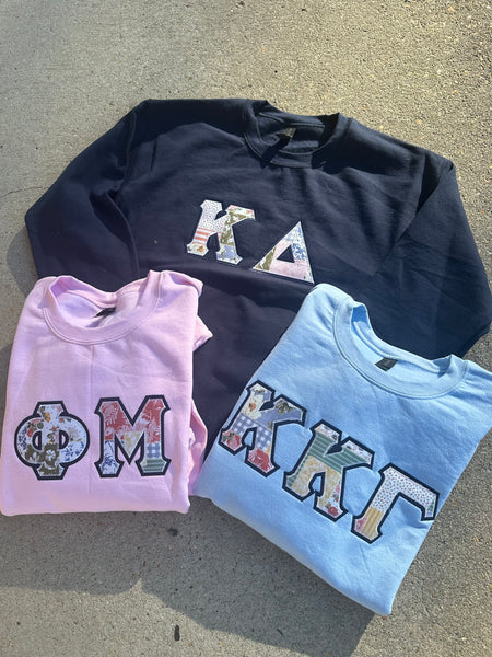 Patchwork Sorority Stitch Letter Sweatshirt