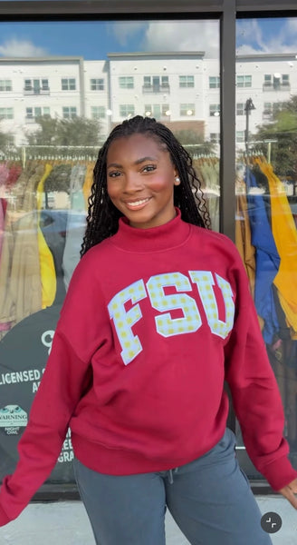 FSU - Gingham Embroidered Mockneck