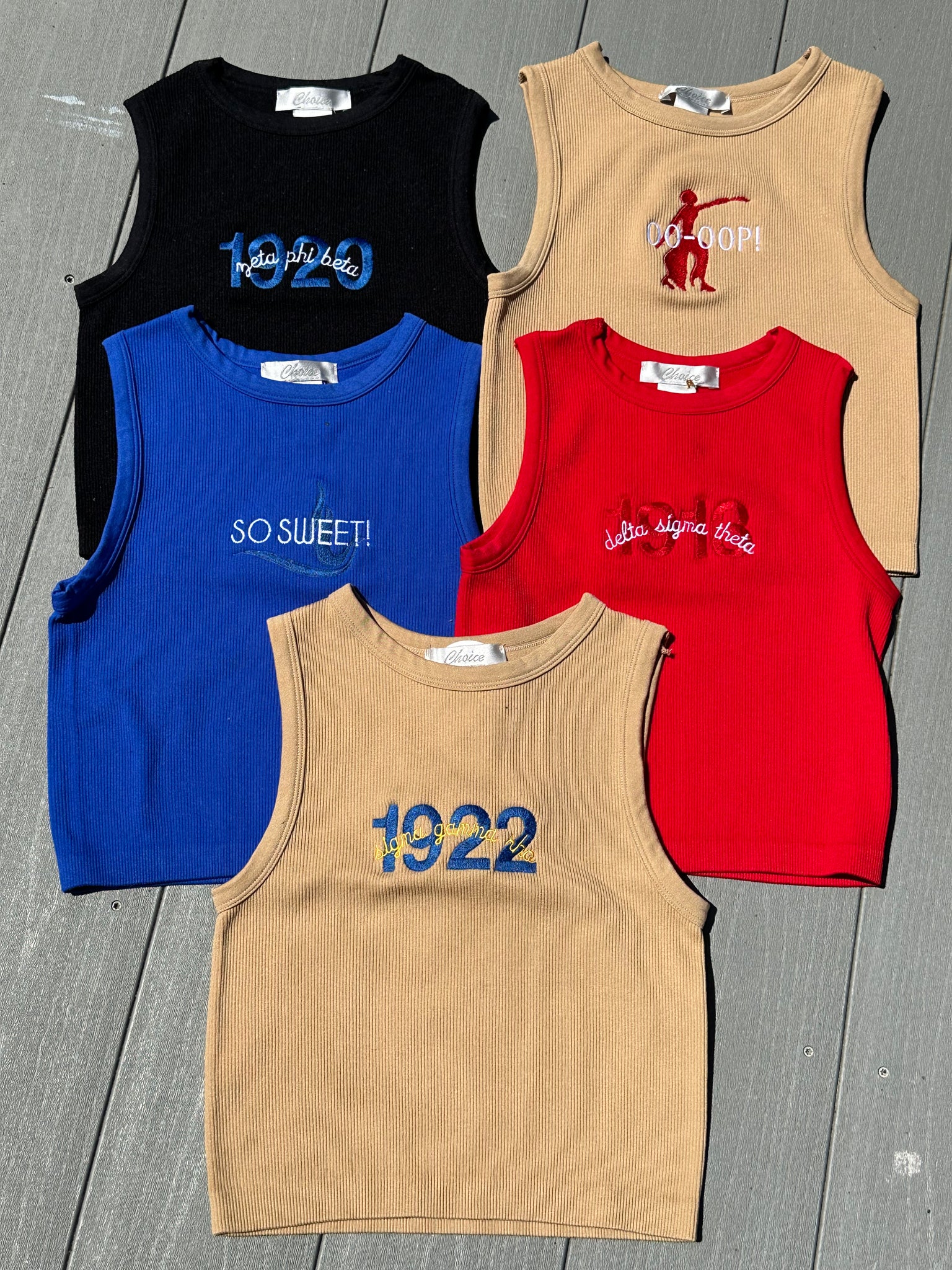 D9 - Sorority High Neck Embroidered Crop Tank