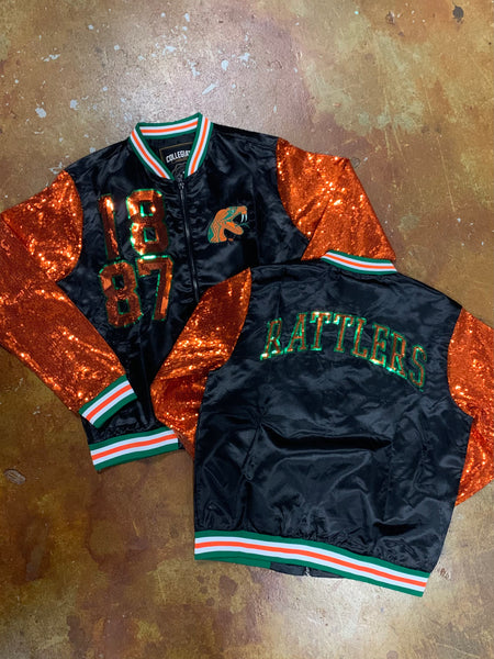 FAMU - Black Sequins Satin Women's Cut Baseball Jacket