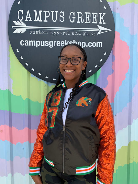 FAMU - Black Sequins Satin Women's Cut Baseball Jacket