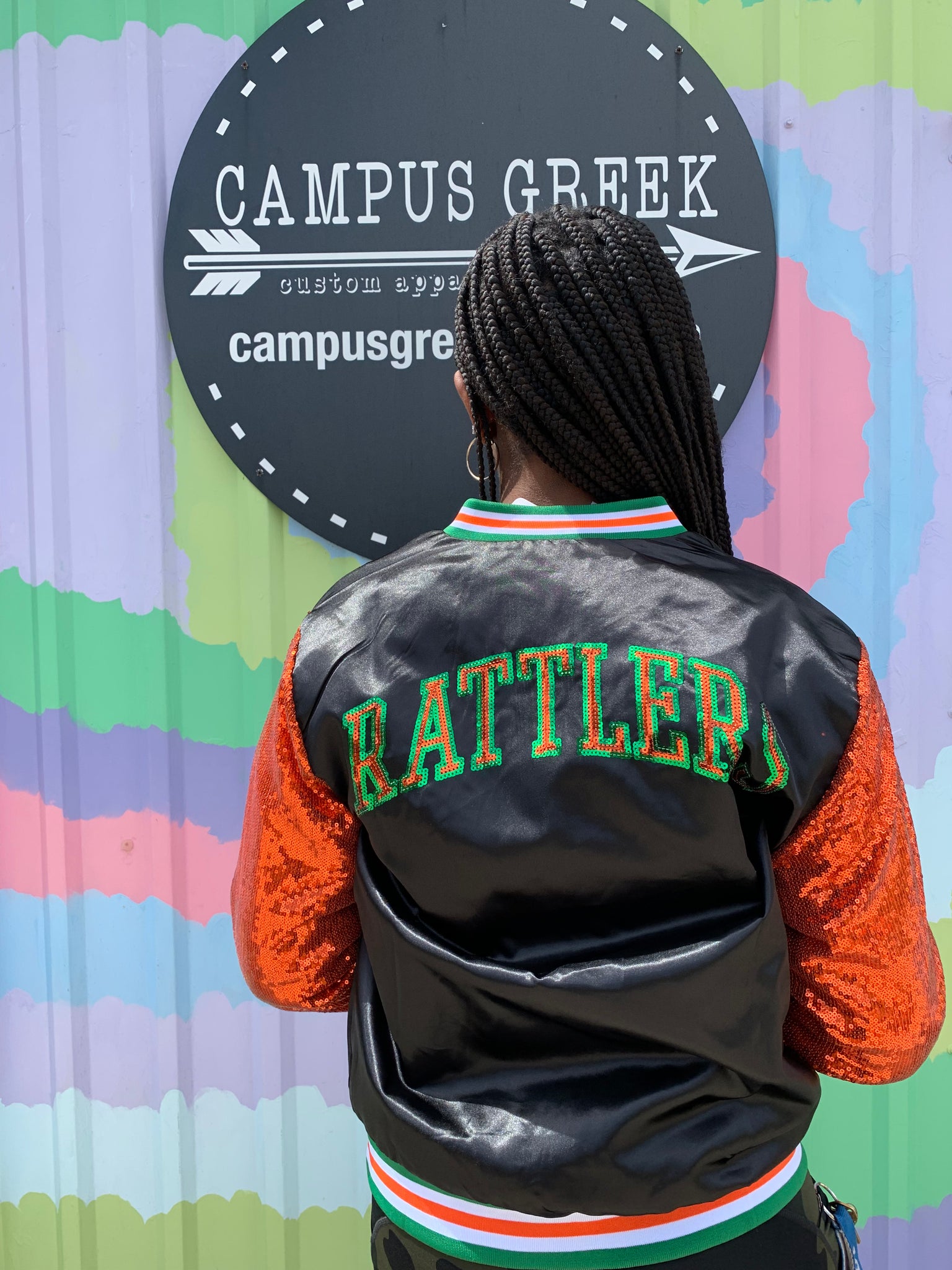 FAMU - Black Sequins Satin Women's Cut Baseball Jacket