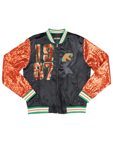 FAMU - Black Sequins Satin Women's Cut Baseball Jacket