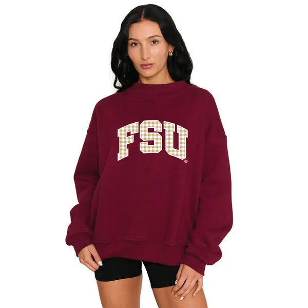 FSU - Gingham Embroidered Mockneck