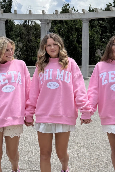 Greek Pink Sorority Embroidered Mock Neck