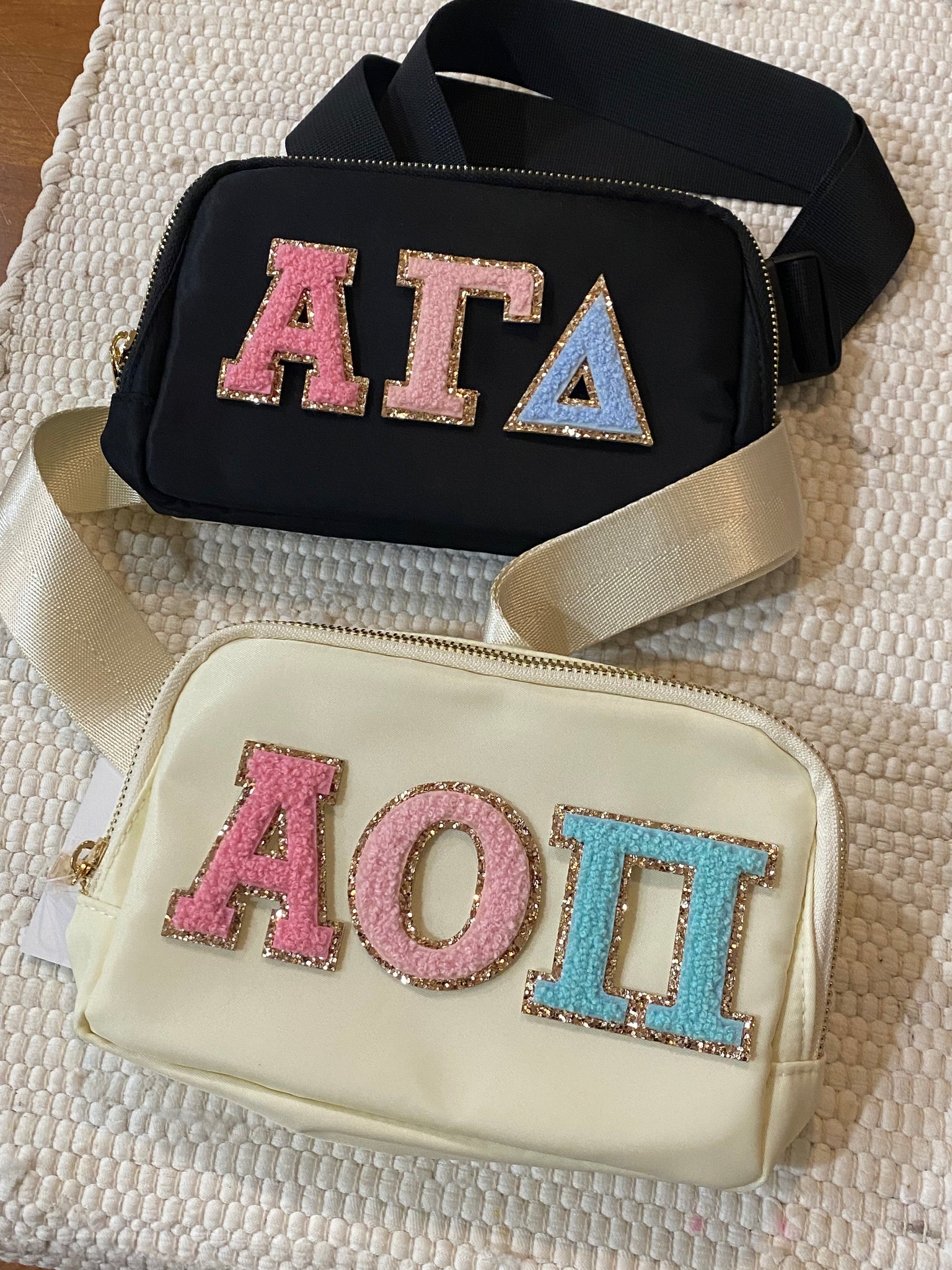 Sorority Nylon Belt Bag - Chenille Lettered Fanny Pack