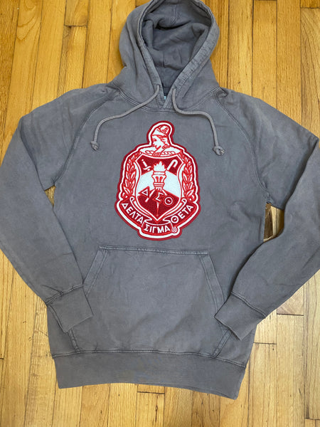 D9 - Vintage Washed Chenille Crest Hooded Sweatshirt