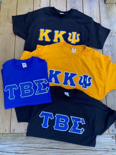 TBS & KKPsi Stitch Letter Music Tees