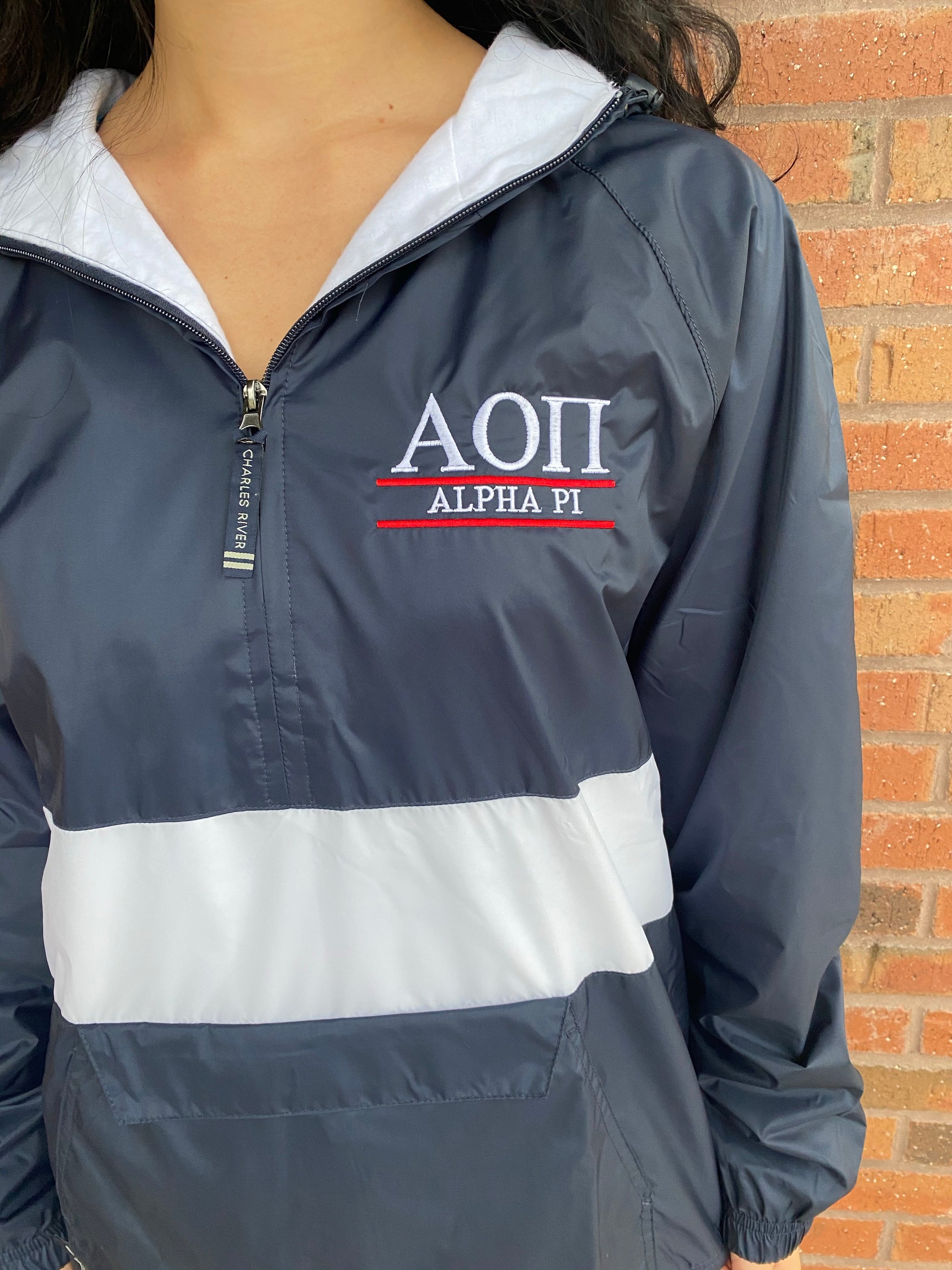 Alpha Omicron Pi // A O Pi // Sorority Charles River Full Zip Rain top Jacket ( New Englander) // Choose your color