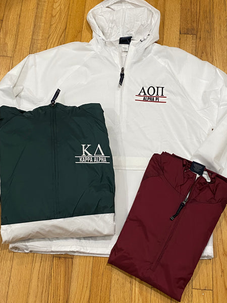 Sorority Rain Jacket Anorak - Black,White, Garnet and Green